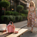 Pale pink pebbled vegan leather mini bucket bag with gold padlock charm and silk scarf tie — The Mayfair by It Bag Australia