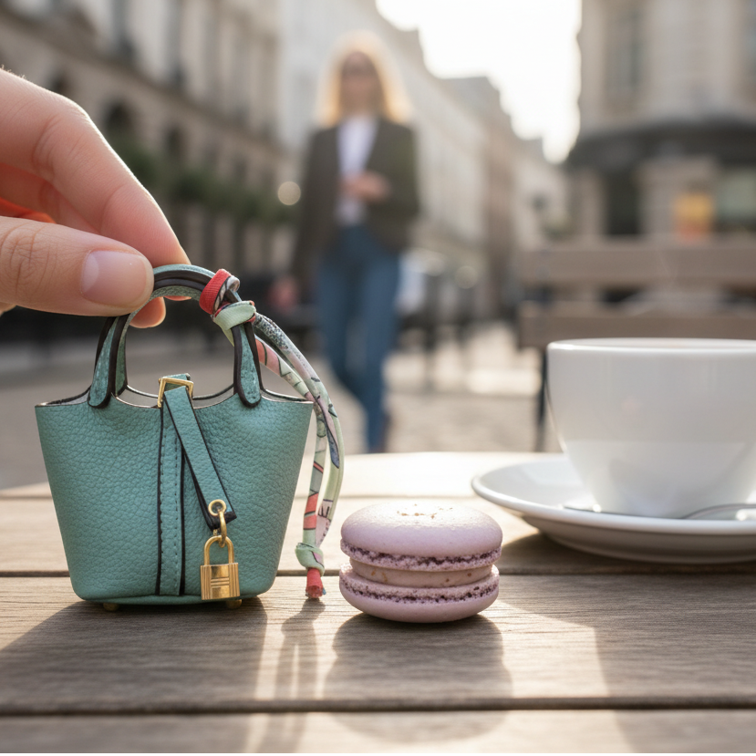 Sage green pebbled vegan leather mini bucket bag with gold padlock charm — The Mayfair by It Bag Australia