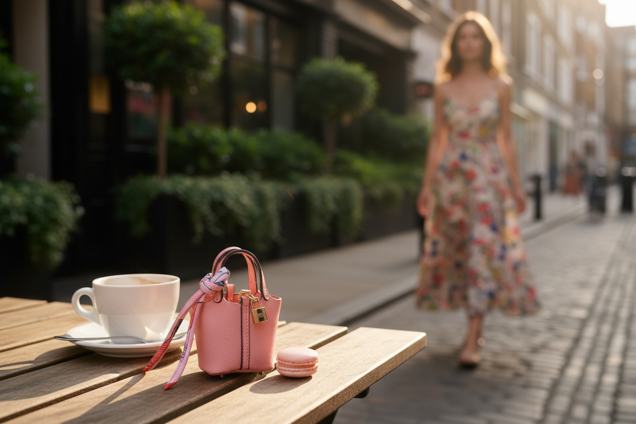 Mayfair Mini Bucket Bag – Pink London Café with Reference
