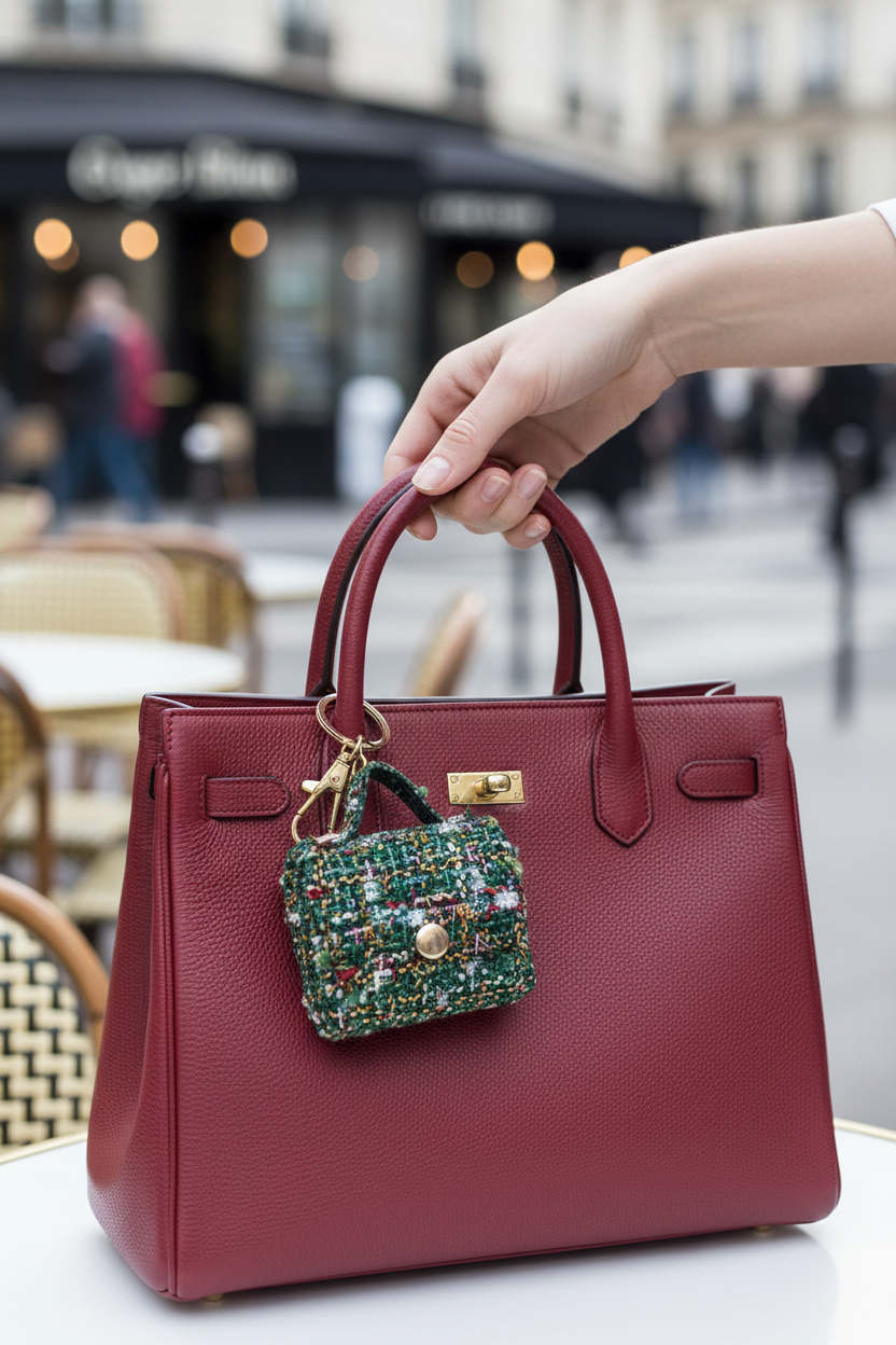 The Duchess - Green on red bag