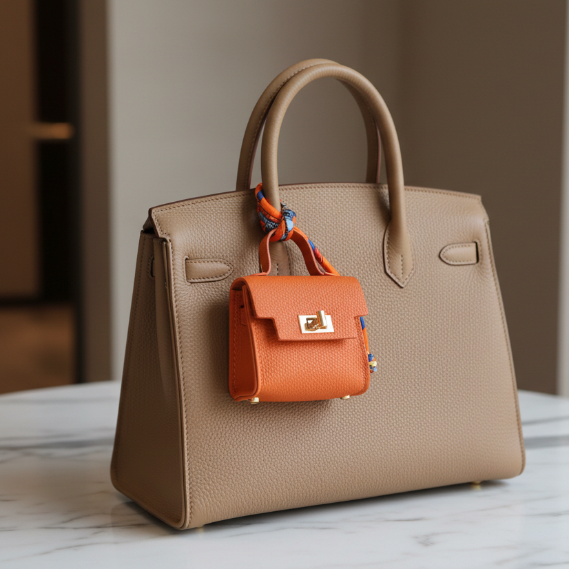 Orange caviar vegan leather mini bag with gold clasp — The Heirloom Mini Bag by It Bag Australia